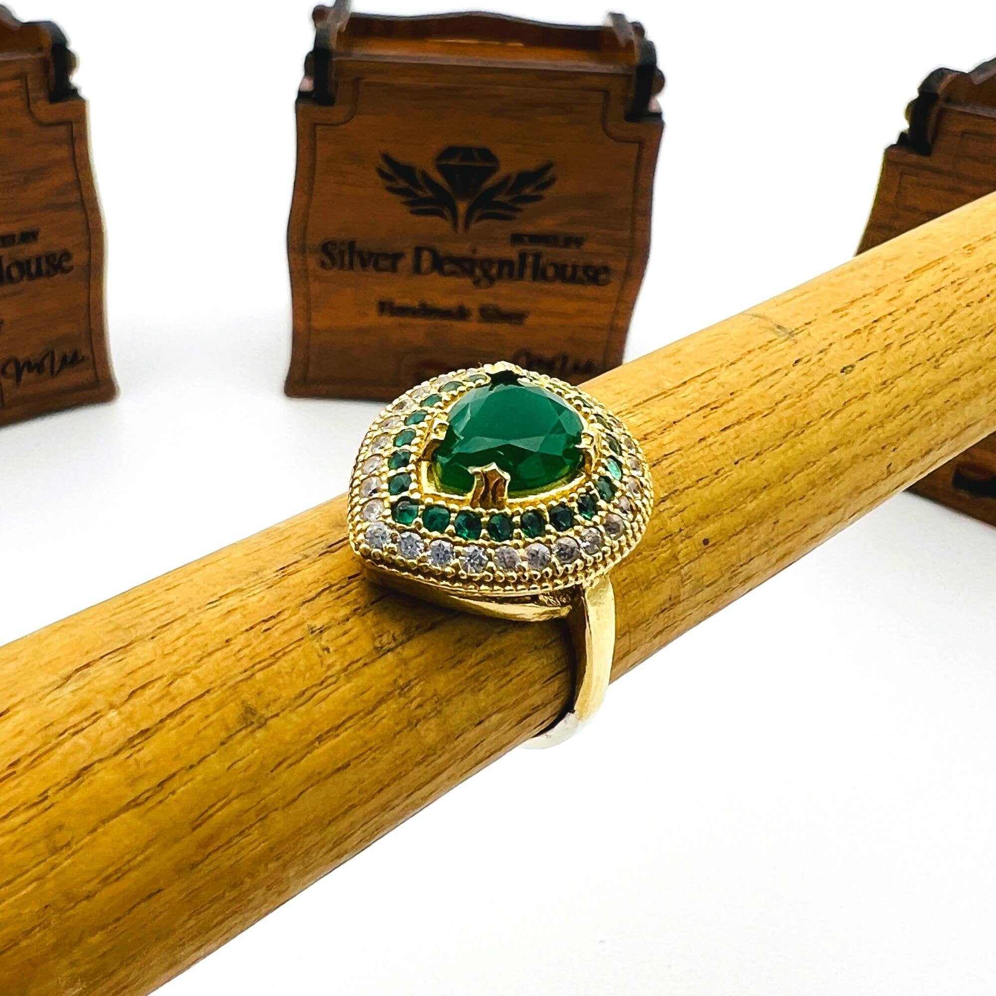 Turkish Handmade Sterling Silver Emerald Ring for Women - Ottoman Style Hurrem Sultan Inspired Green Gemstone Jewelry