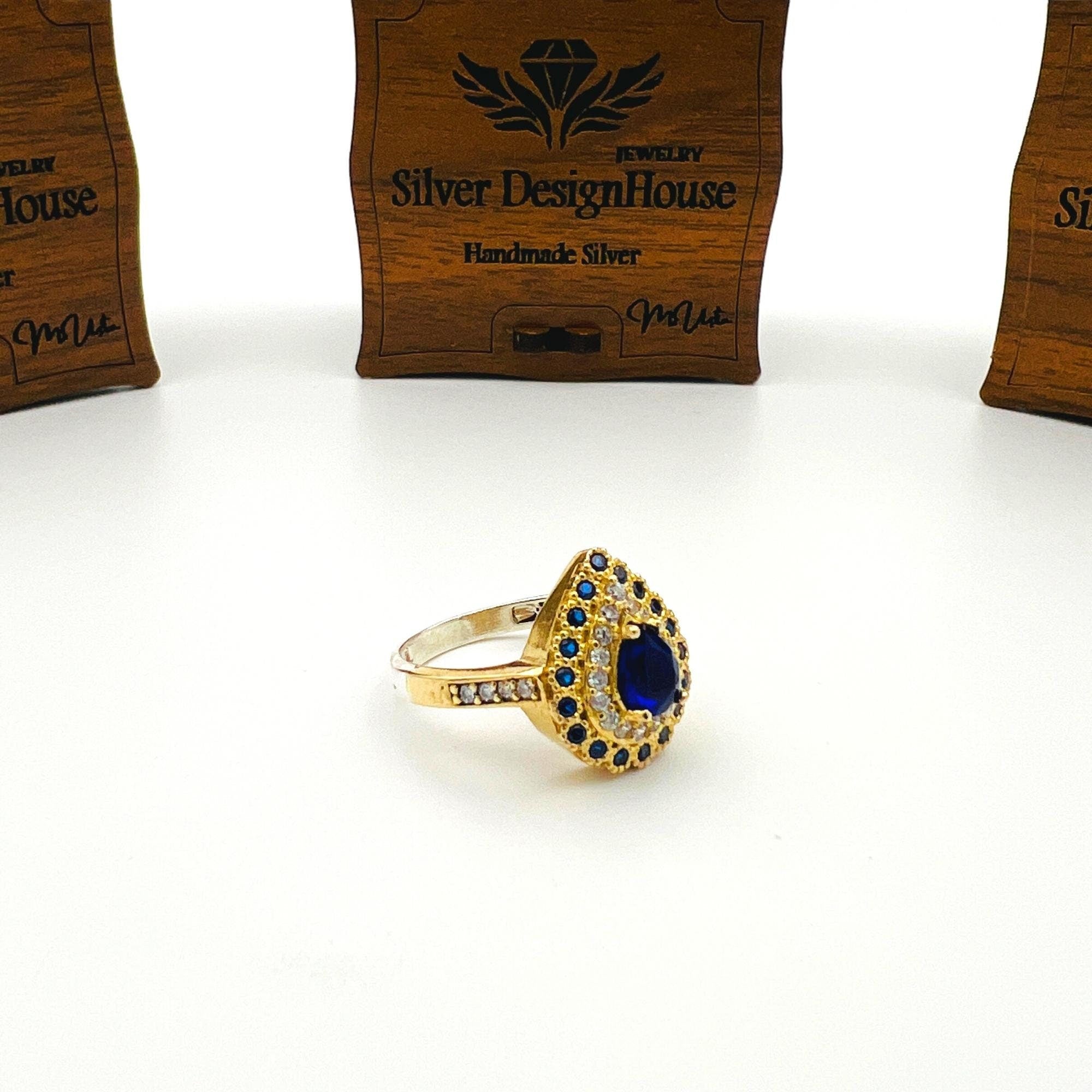 Elegant Turkish Handmade 925 Sterling Silver Blue Sapphire Ring - Ottoman Style for Women