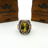 خاتم فضة بحجر ألكسندريت ملون للرجال