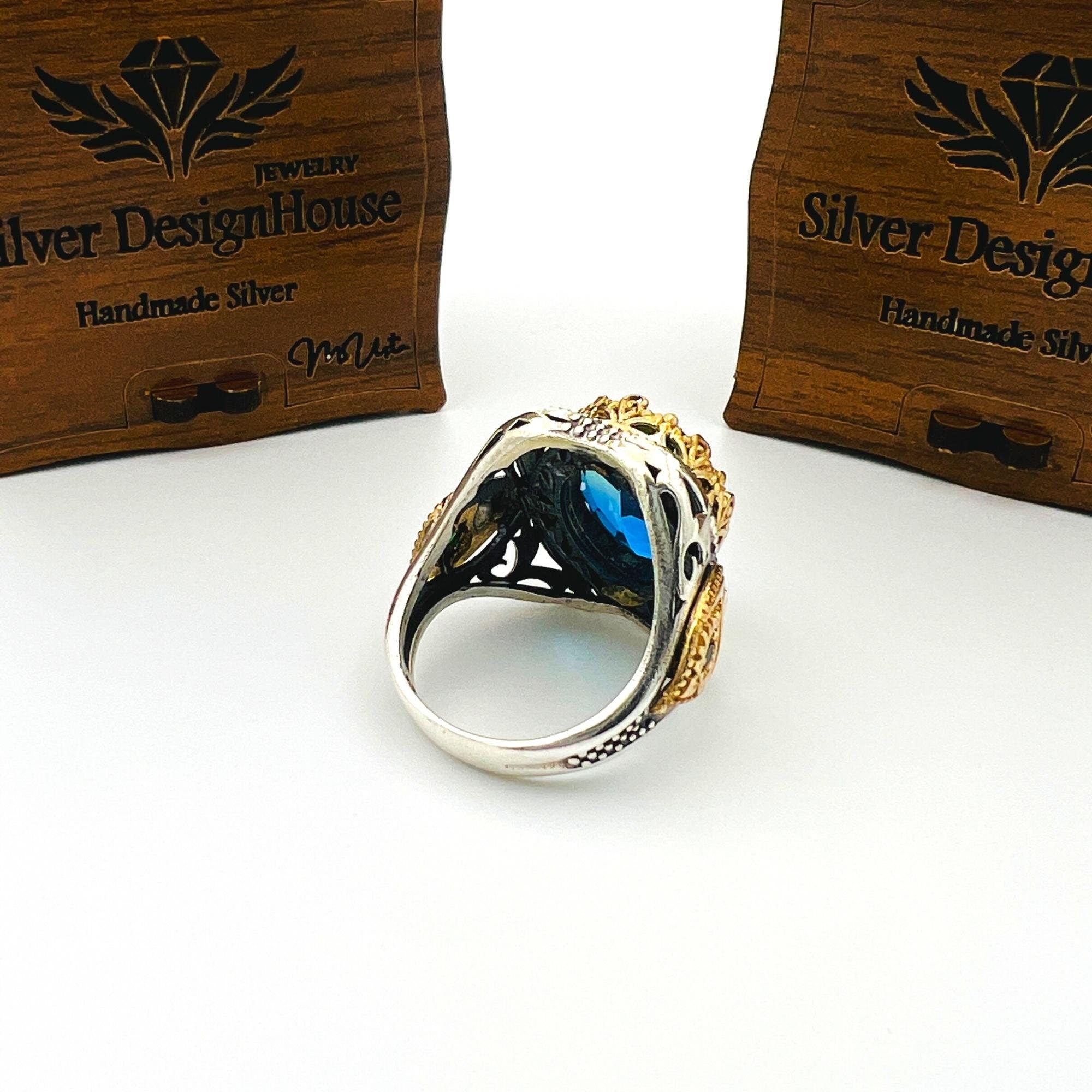 Men's Tourmaline Green / Blue Stone Silver Ring