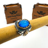 خاتم رجالي تركي أصلي مصنوع يدويًا من الفضة الإسترلينية 925 بحجر بيضاوي متعدد الألوان