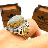 Men's Handcrafted Turkish Ottoman Style Brown Topaz Agate 925 Sterling Silver Ring