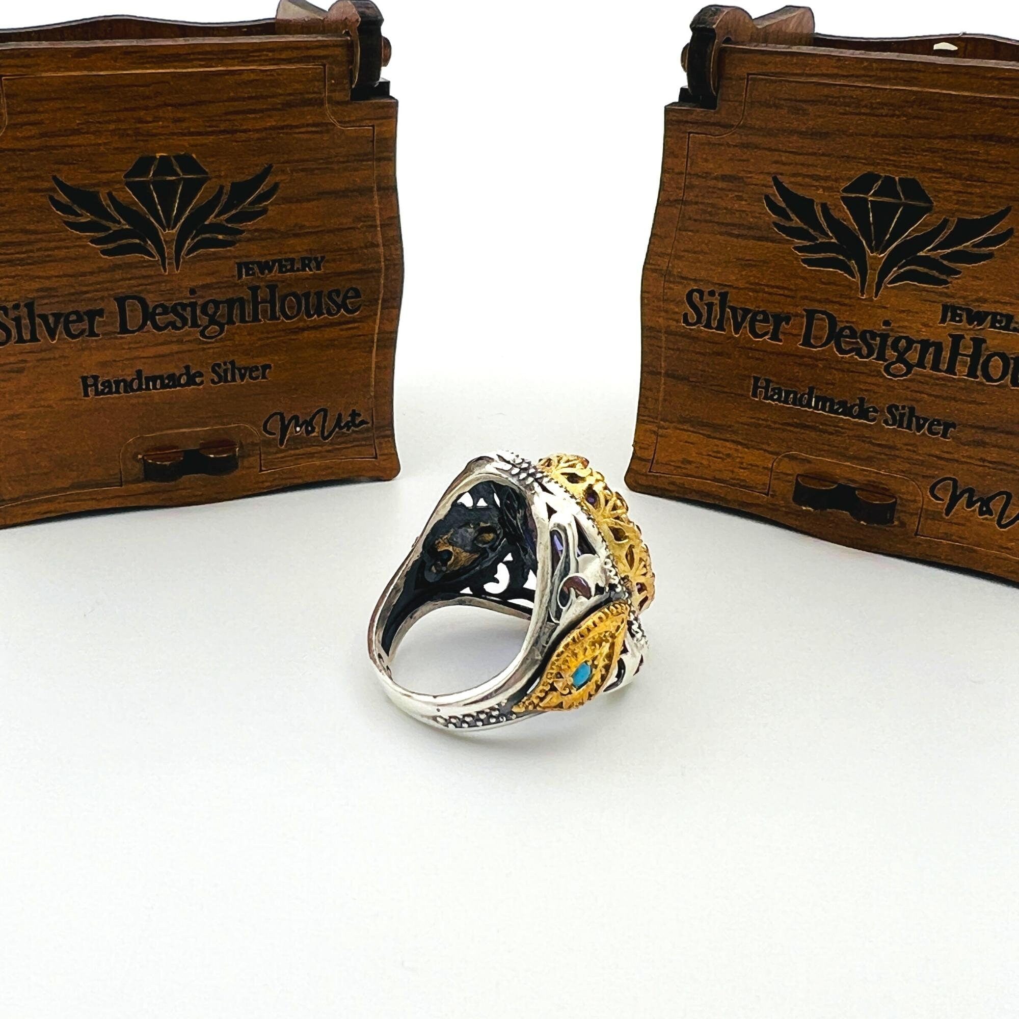 Men's Handcrafted Sterling Silver Amethyst Ring | Authentic Ottoman Design | Turkish Artisan Jewelry