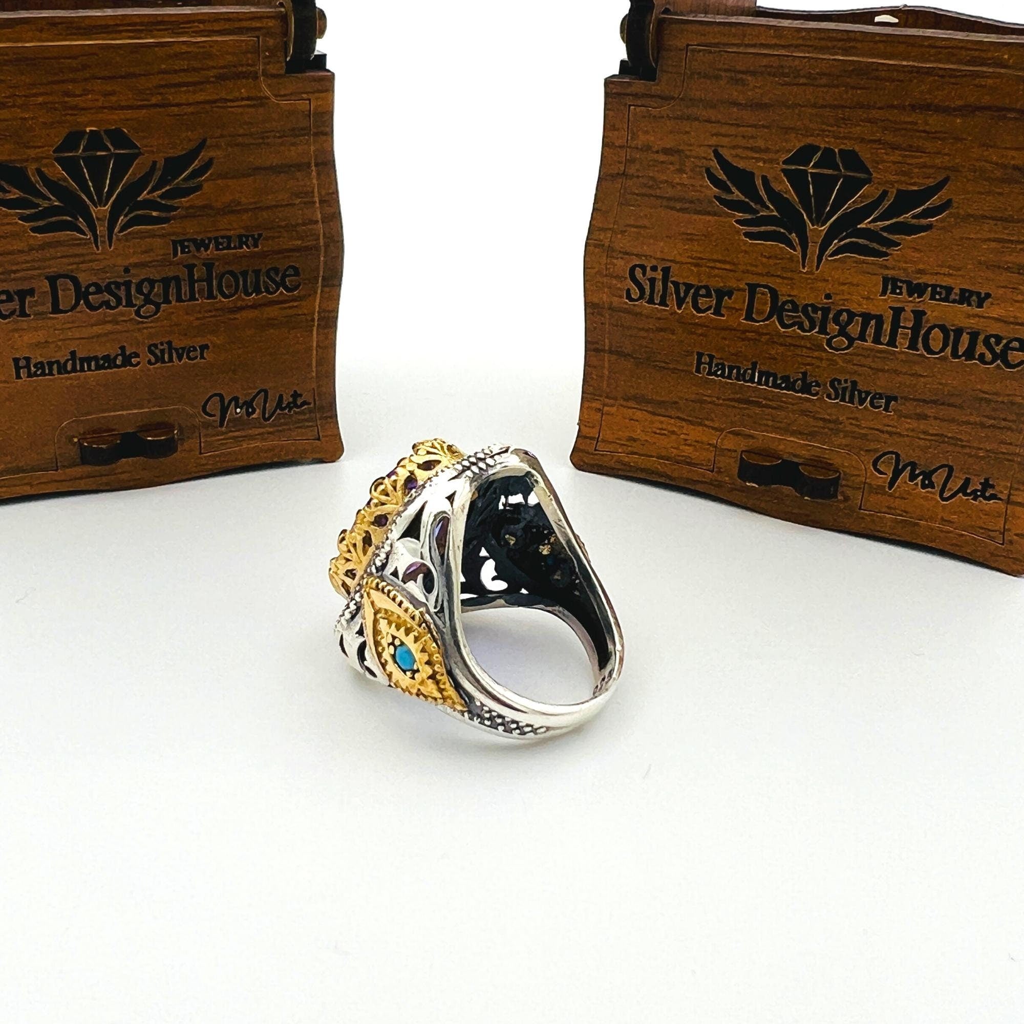 Men's Handcrafted Sterling Silver Amethyst Ring | Authentic Ottoman Design | Turkish Artisan Jewelry