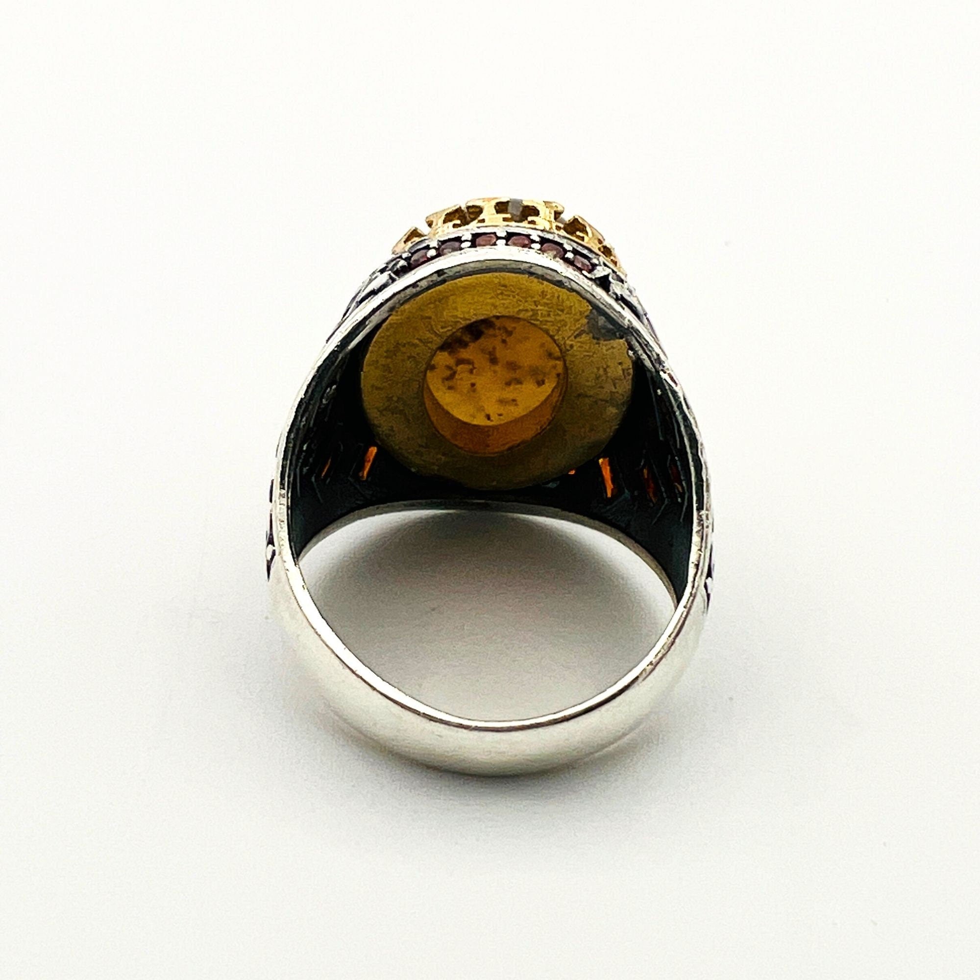 خاتم فضة إسترليني 925 على الطراز العثماني للرجال مع حجر العقيق البني | مجوهرات تركية مصنوعة يدوياً