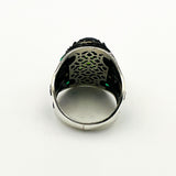 Men's Exquisite Green Agate 925 Sterling Silver Ottoman Style Turkish Handmade Ring