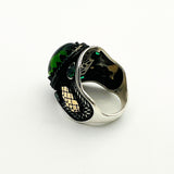 Men's Exquisite Green Agate 925 Sterling Silver Ottoman Style Turkish Handmade Ring