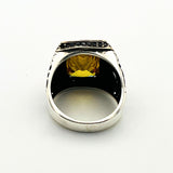 Turkish Handmade Men's Yellow Citrine 925 Sterling Silver Ring | Ottoman Style Statement Piece