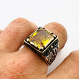 Turkish Handmade Men's Yellow Citrine 925 Sterling Silver Ring | Ottoman Style Statement Piece