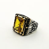 Turkish Handmade Men's Yellow Citrine 925 Sterling Silver Ring | Ottoman Style Statement Piece