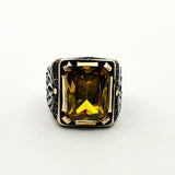 Turkish Handmade Men's Yellow Citrine 925 Sterling Silver Ring | Ottoman Style Statement Piece