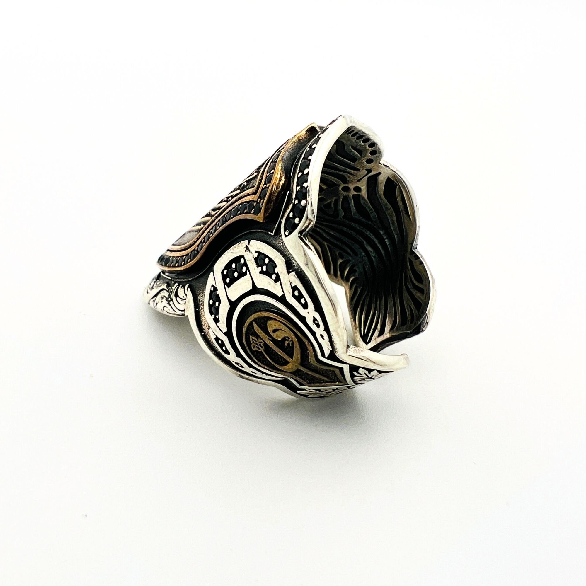 خاتم إبهام رامي عثماني فاخر مصنوع يدويًا من الفضة الإسترلينية 925 للرجال – هدية إسلامية فريدة