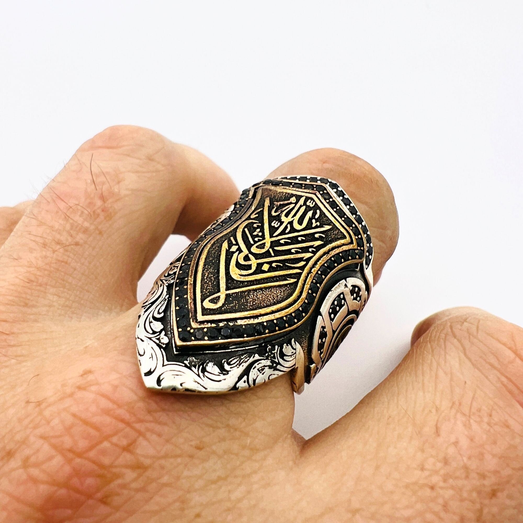 خاتم إبهام رامي عثماني فاخر مصنوع يدويًا من الفضة الإسترلينية 925 للرجال – هدية إسلامية فريدة