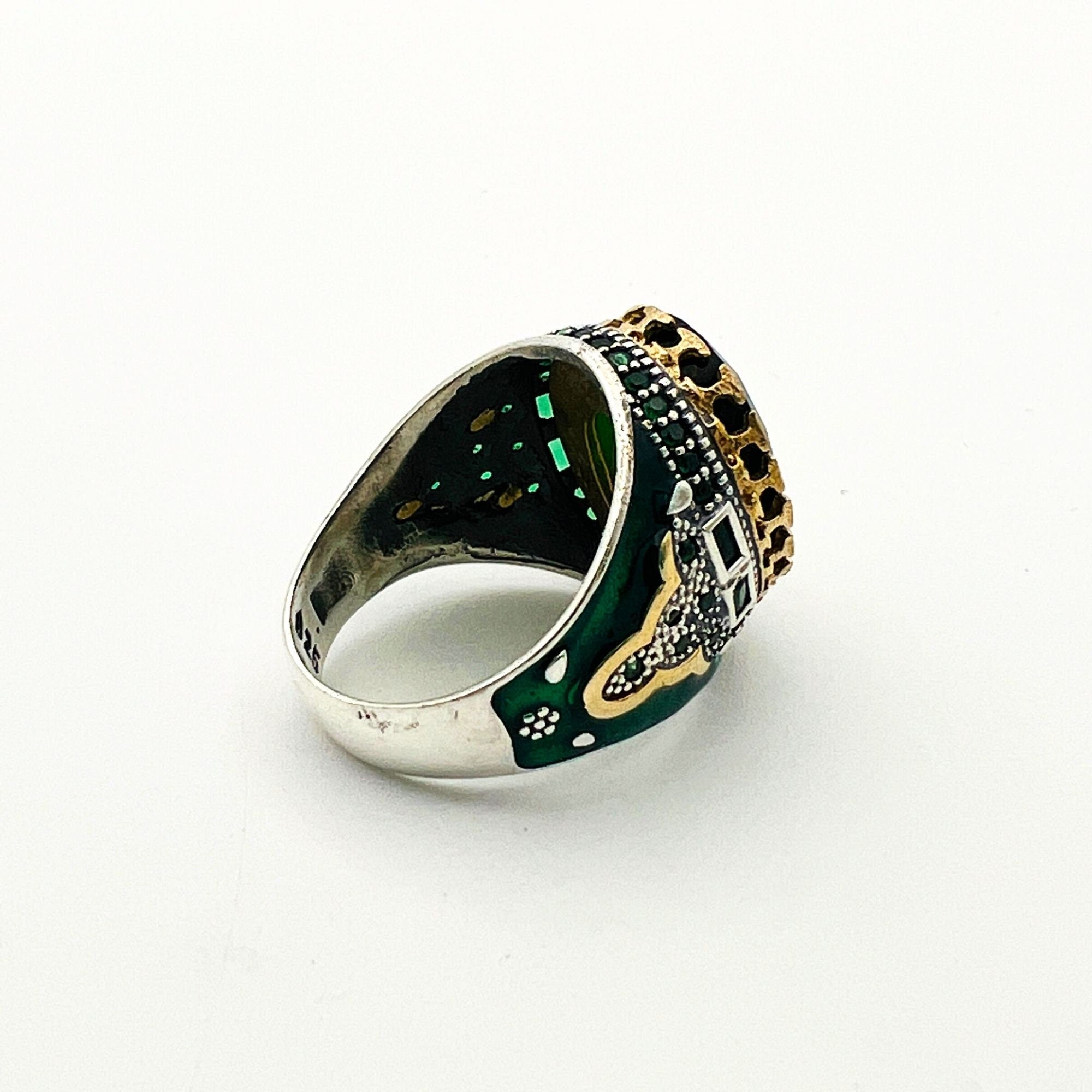 Men's Ottoman Green Emerald Sterling Silver Ring - Authentic Turkish Handmade Jewelry