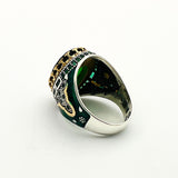 Men's Ottoman Green Emerald Sterling Silver Ring - Authentic Turkish Handmade Jewelry