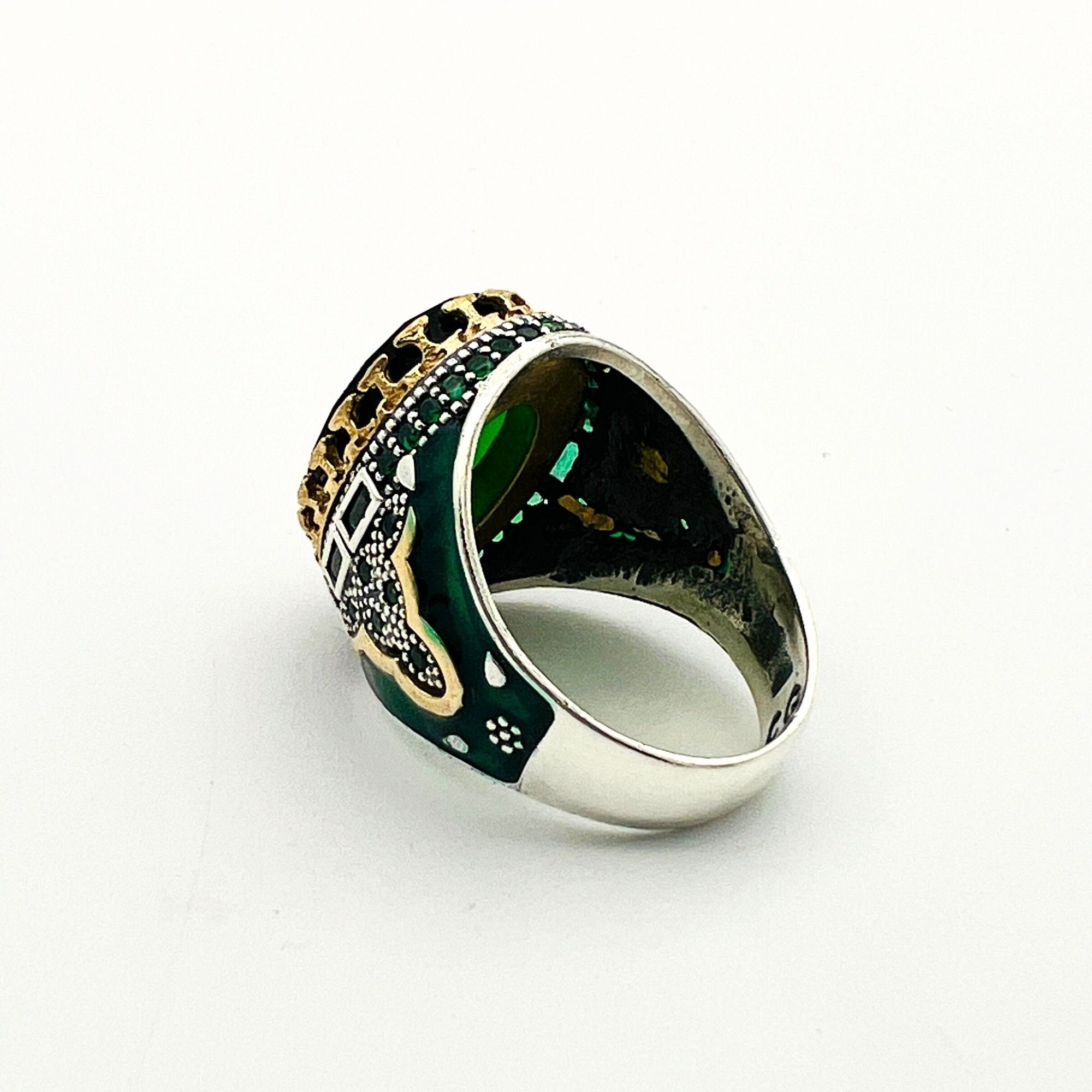 Men's Ottoman Green Emerald Sterling Silver Ring - Authentic Turkish Handmade Jewelry