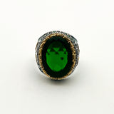 Men's Ottoman Green Emerald Sterling Silver Ring - Authentic Turkish Handmade Jewelry