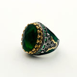 Men's Ottoman Green Emerald Sterling Silver Ring - Authentic Turkish Handmade Jewelry
