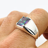 Men's Turkish Handmade Mystic Topaz 925 Sterling Silver Ring - Bold & Unique Design