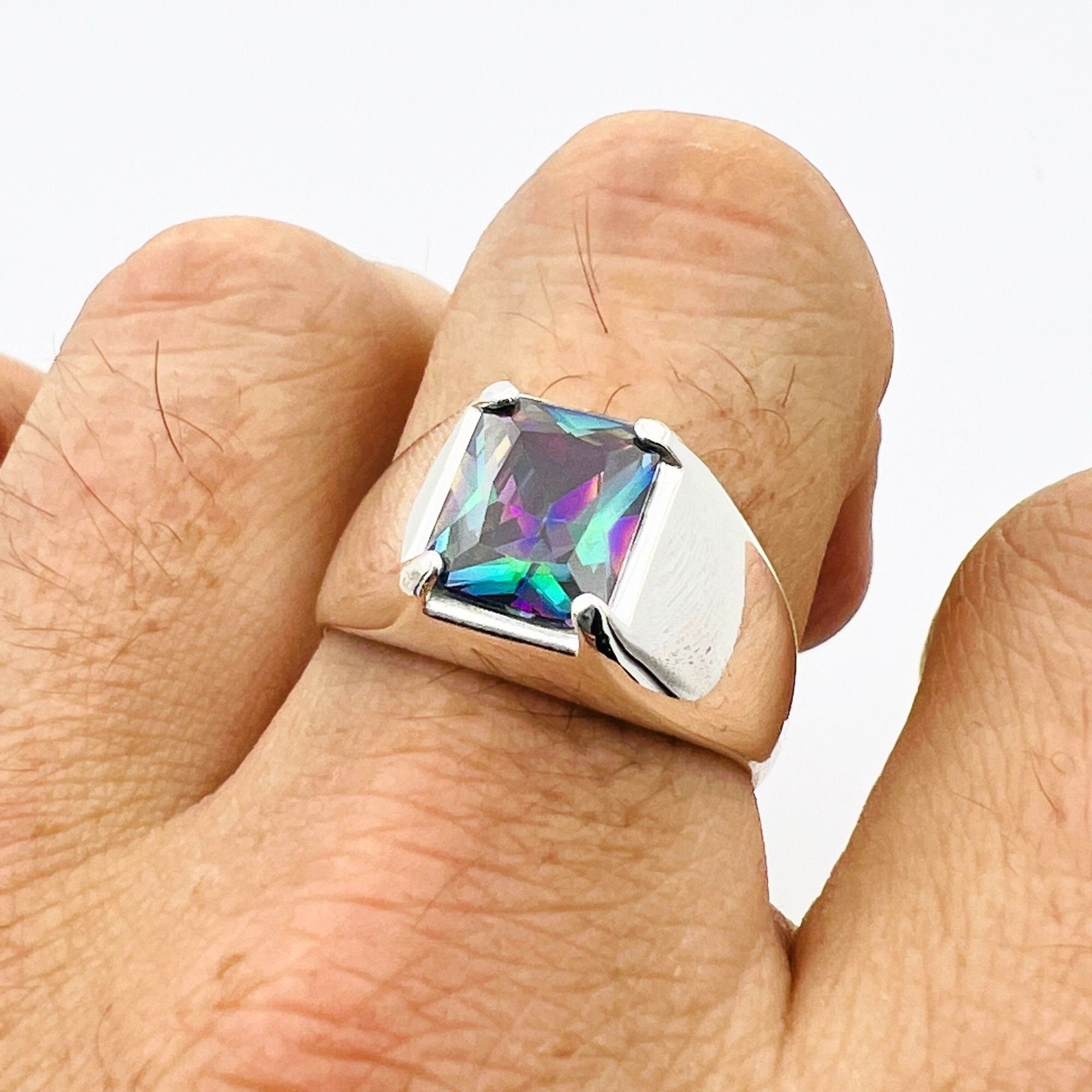 Men's Turkish Handmade Mystic Topaz 925 Sterling Silver Ring - Bold & Unique Design