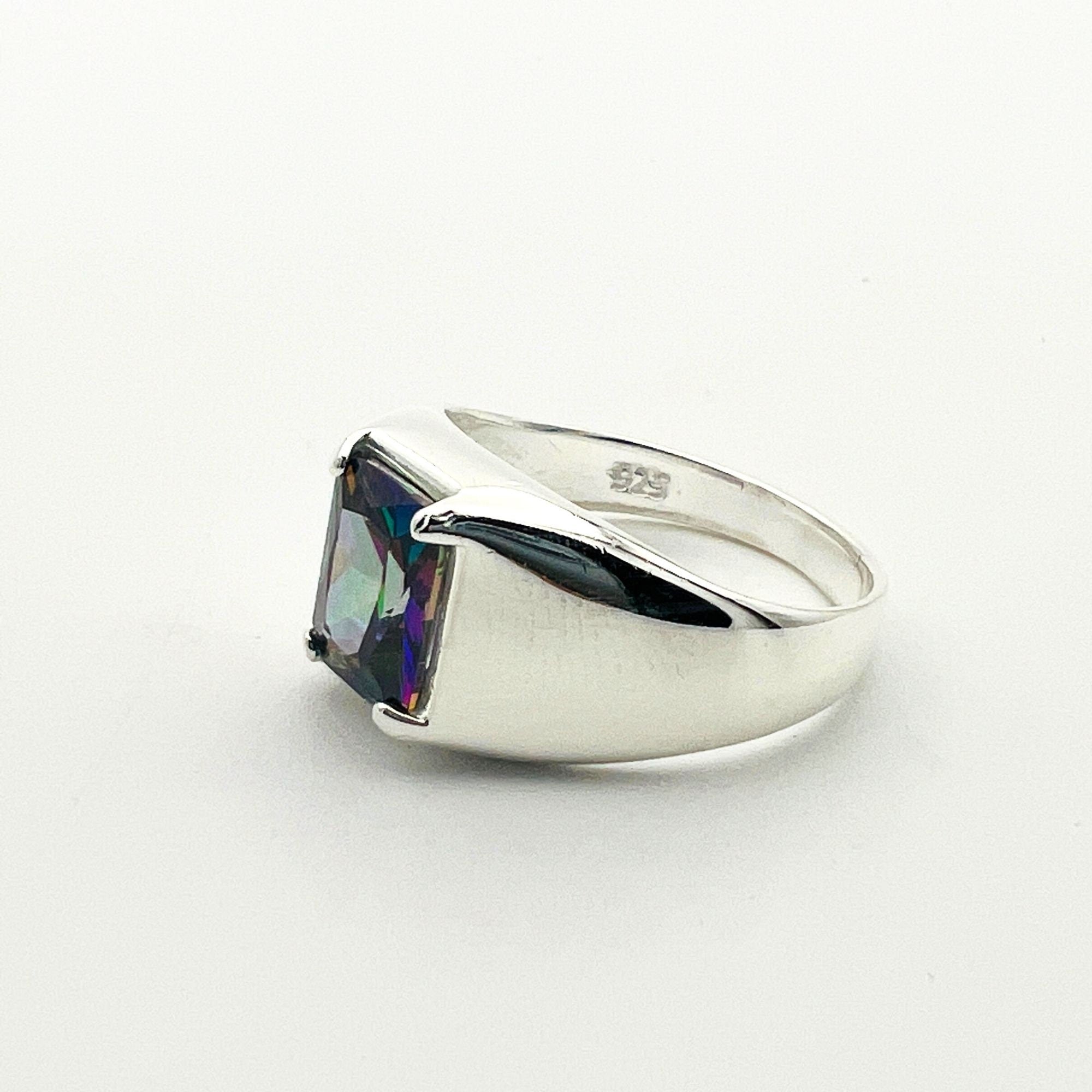 Men's Turkish Handmade Mystic Topaz 925 Sterling Silver Ring - Bold & Unique Design