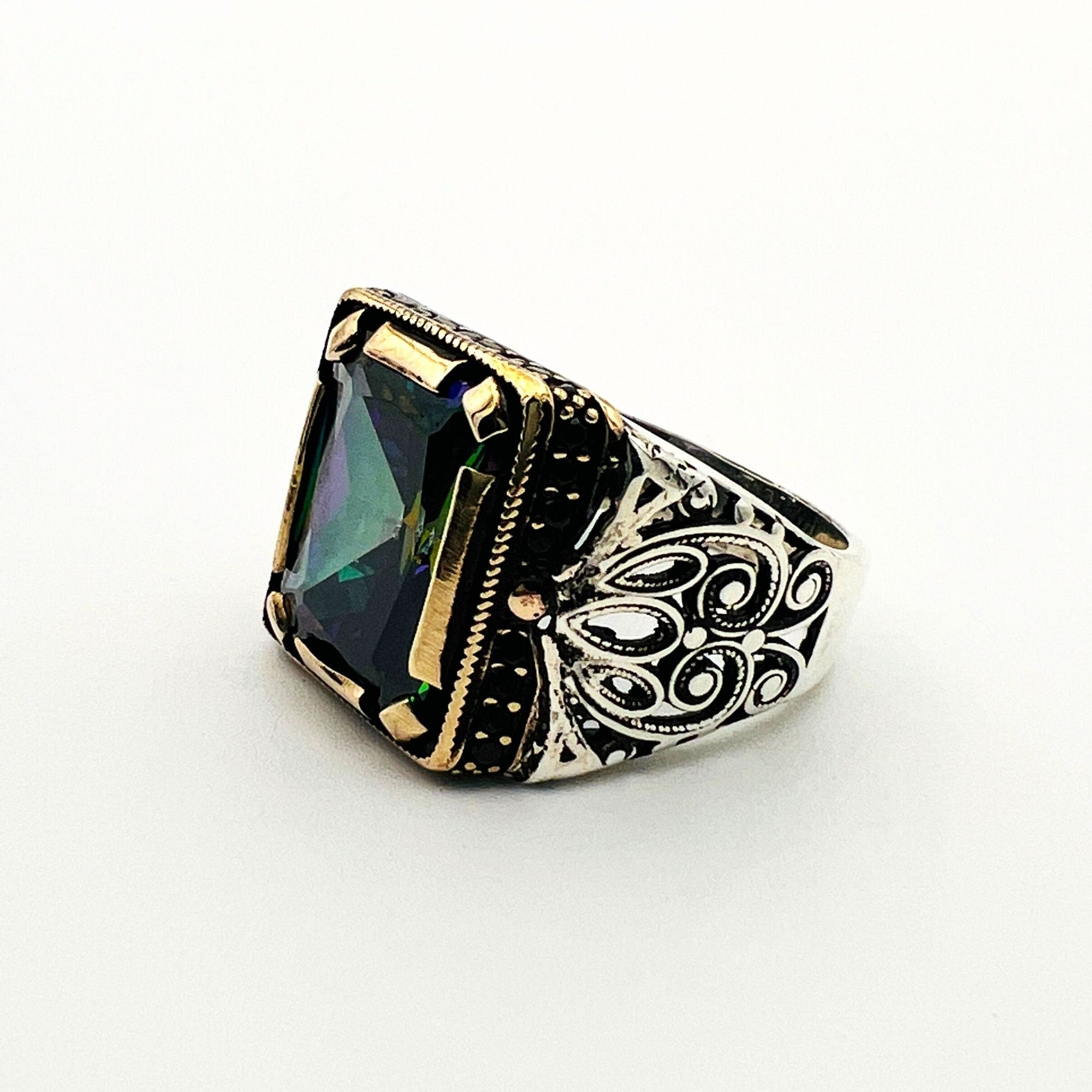 Turkish Handmade Men's Mystic Topaz 925 Sterling Silver Ring