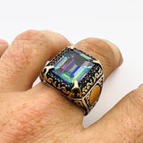 Handmade Men's Turkish Mystic Topaz 925 Sterling Silver Ring