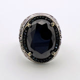 Handmade Turkish Men's 925 Sterling Silver Ring | Vibrant Green Emerald Statement Jewelry