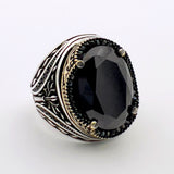 Handmade Turkish Men's 925 Sterling Silver Ring | Vibrant Green Emerald Statement Jewelry