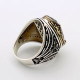 Handmade Turkish Men's 925 Sterling Silver Ring | Vibrant Green Emerald Statement Jewelry