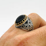 Handcrafted Ottoman Style Men's Oval Black Onyx 925 Sterling Silver Ring