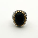 Handcrafted Ottoman Style Men's Oval Black Onyx 925 Sterling Silver Ring