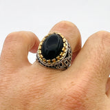 Handcrafted Ottoman Style Men's Oval Black Onyx 925 Sterling Silver Ring