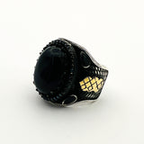 Vintage Ottoman 925 Sterling Silver Men's Black Onyx Gemstone Ring