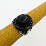 Vintage Ottoman 925 Sterling Silver Men's Black Onyx Gemstone Ring