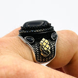 Vintage Ottoman 925 Sterling Silver Men's Black Onyx Gemstone Ring