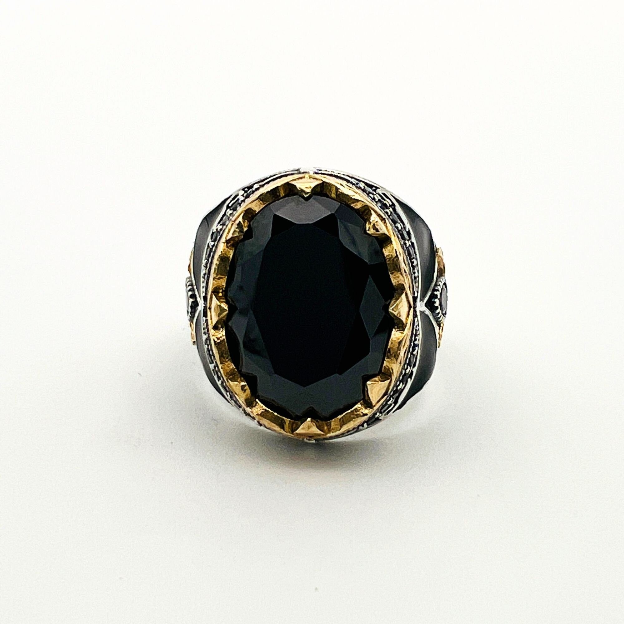 Handcrafted Men's Ottoman-Style 925 Sterling Silver Black Onyx Ring