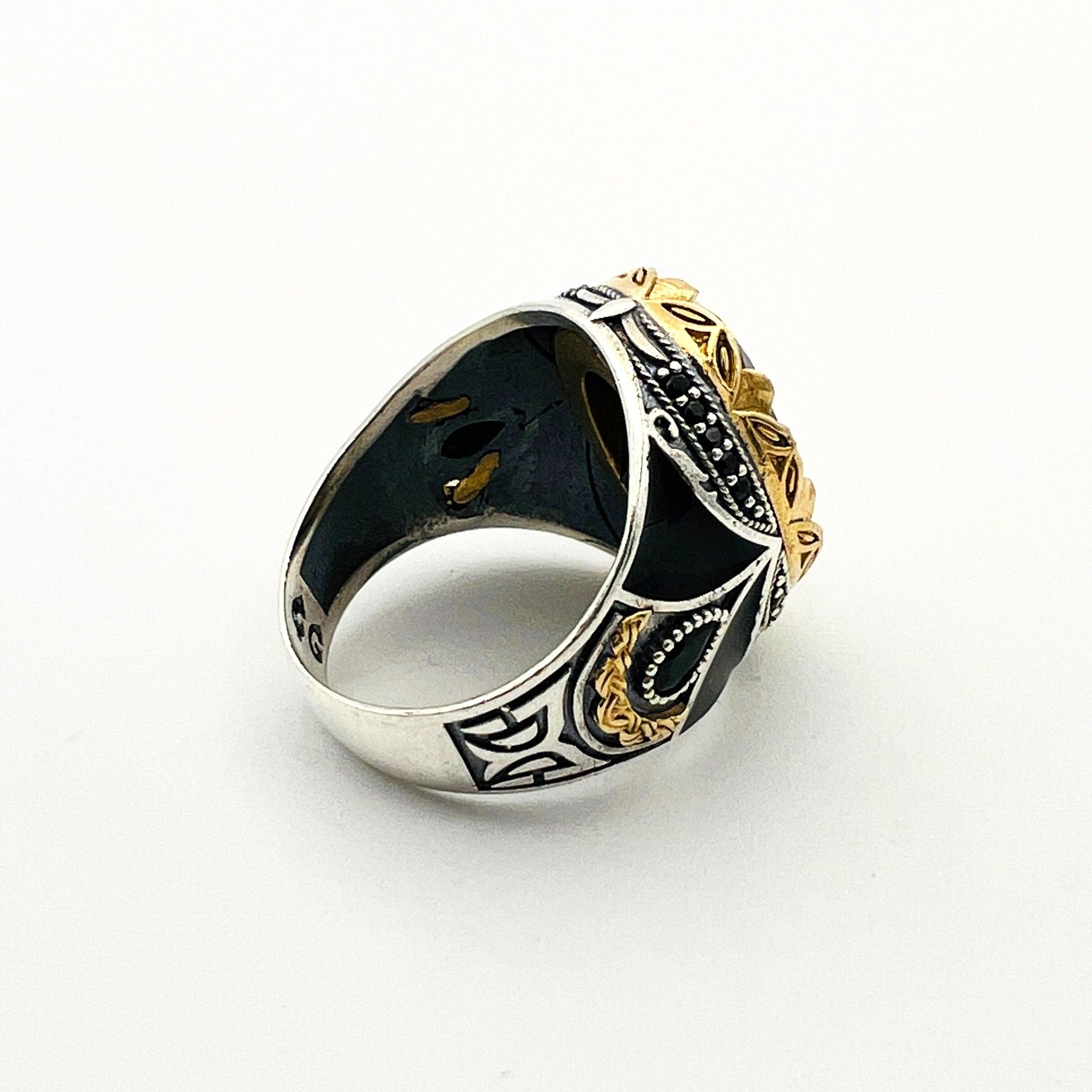 Handcrafted Men's Ottoman-Style 925 Sterling Silver Black Onyx Ring