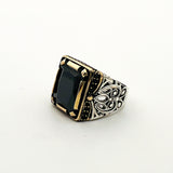 Handcrafted Men's Ottoman-Style 925 Sterling Silver Ring with Natural Black Onyx Stone