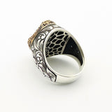 Handcrafted Ottoman Style Men's 925 Sterling Silver Ring with Genuine Oval Black Onyx