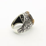 Handcrafted Ottoman Style Men's 925 Sterling Silver Ring with Genuine Oval Black Onyx