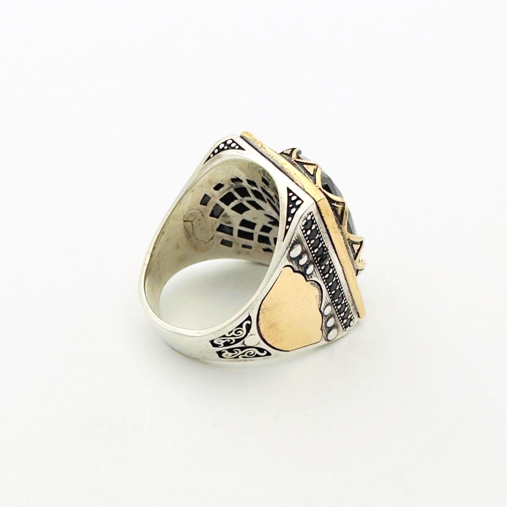 Handcrafted Ottoman Style Men's Oval Black Onyx 925 Sterling Silver Ring | Thoughtful Gift