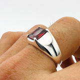 Handmade Turkish Sterling Silver Ruby Ring for Men | Modern Minimalist Signet Style