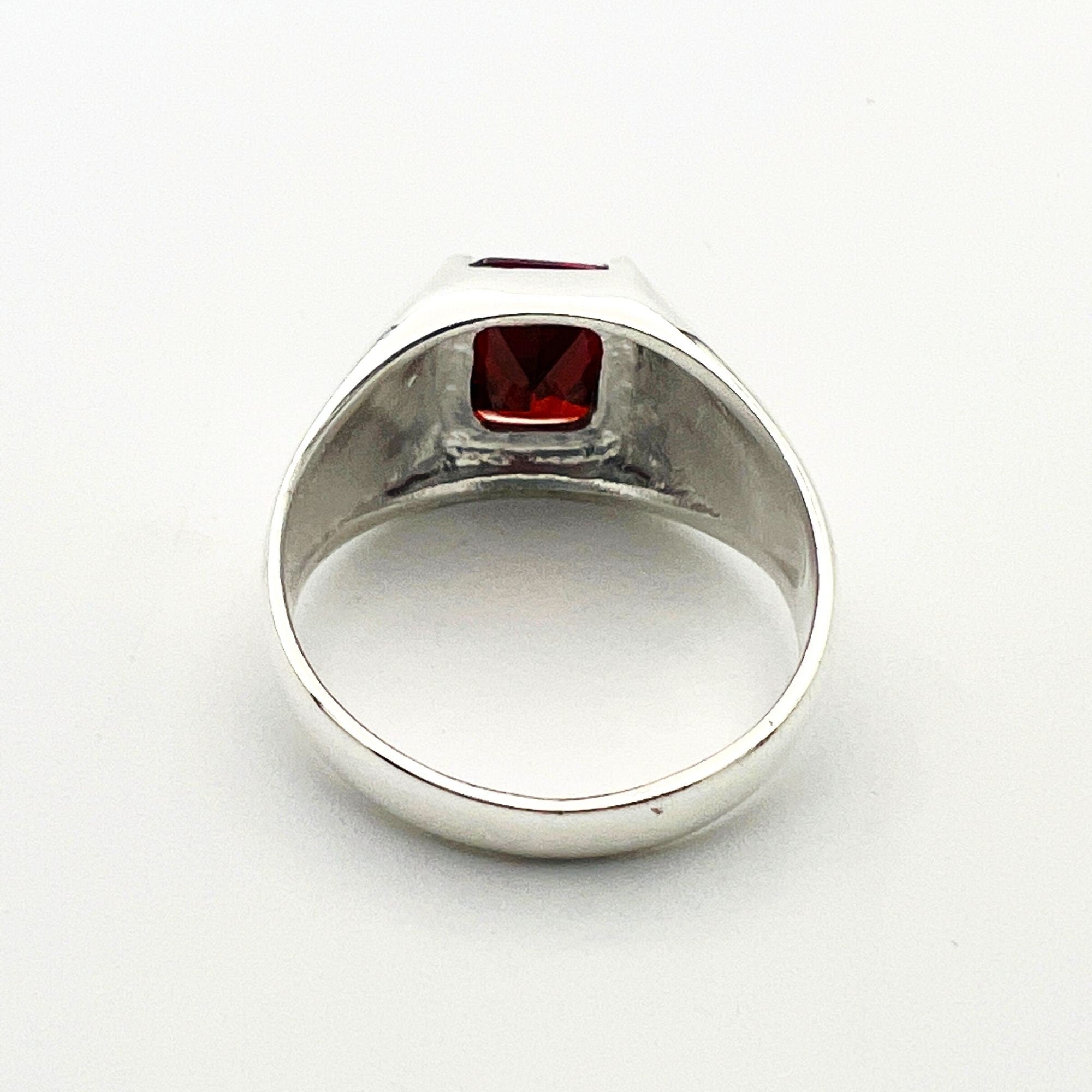 Handmade Turkish Sterling Silver Ruby Ring for Men | Modern Minimalist Signet Style