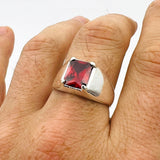 Handmade Turkish Sterling Silver Ruby Ring for Men | Modern Minimalist Signet Style