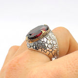 Authentic Turkish Men's Ruby Ring | Handcrafted 925 Sterling Silver Ottoman Jewelry