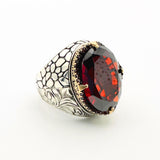 Authentic Turkish Men's Ruby Ring | Handcrafted 925 Sterling Silver Ottoman Jewelry