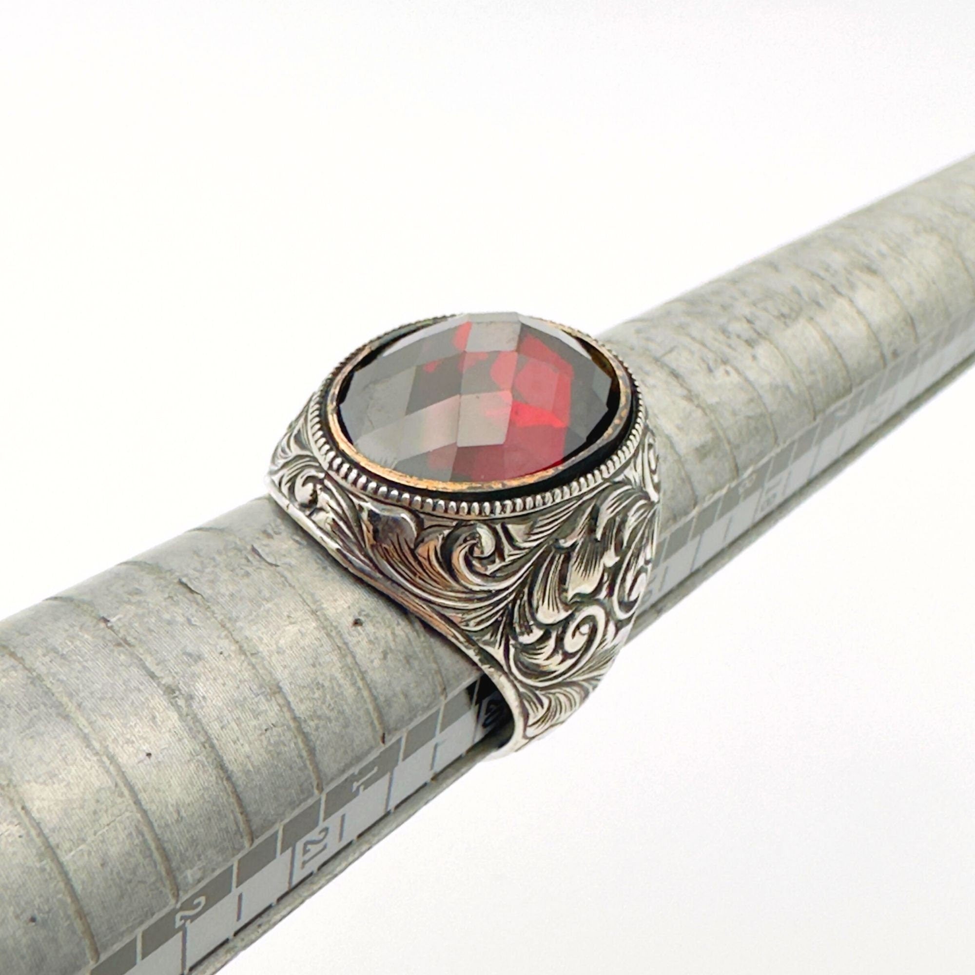 Handmade Men's Ruby Stone Silver Ring