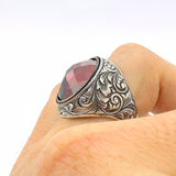 Handmade Men's Ruby Stone Silver Ring