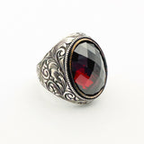 Handmade Men's Ruby Stone Silver Ring